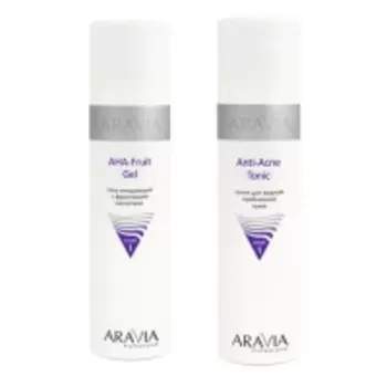 Aravia Professional - Гель очищающий с фруктовыми кислотами AHA - Fruit Gel, 250 мл + Тоник для жирной проблемной кожи Anti-Acne Tonic, 250 мл