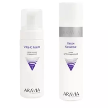 Aravia Professional - Крем-пенка очищающая Vita-C Foaming, 160 мл + Тоник детоксицирующий Detox Sensitive, 250 мл