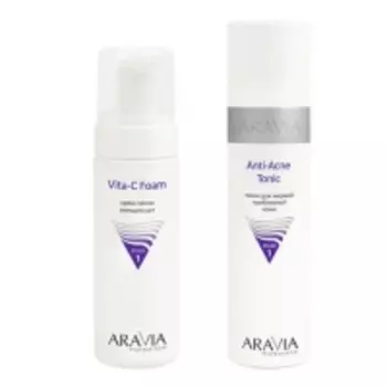 Aravia Professional - Тоник для жирной проблемной кожи Anti-Acne Tonic, 250 мл + Крем-пенка очищающая Vita-C Foaming, 160 мл