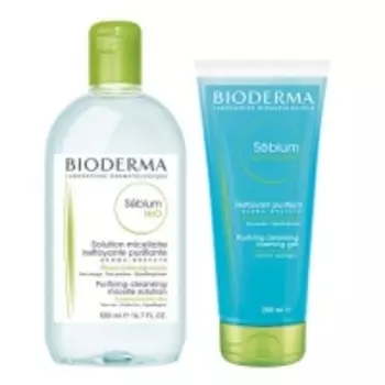 Bioderma Sebium - Мицеллярная вода, 500 мл + Очищающий гель мусс без помпы, 200 мл