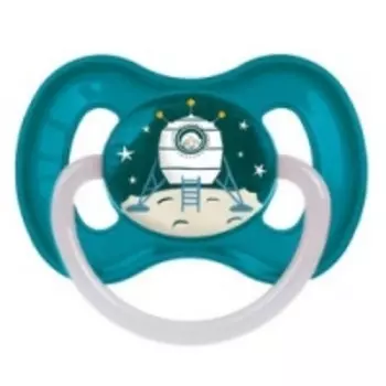 Canpol Space - Пустышка круглая латексная 0-6, цвет бирюзовый, 1 шт