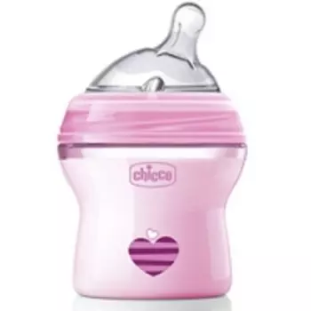 Chicco Natural Feeling - Бутылочка силиконовая соска с наклоном и флексорами, 0+ розовая, 150 мл