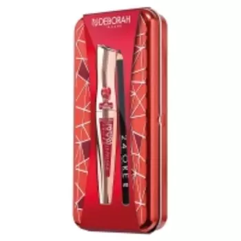 Deborah - Подарочный набор № 3 в стальном футляре: тушь для ресниц 24Ore Instant Maxi Volume с гранатом + карандаш для век 24Ore Long Lasting