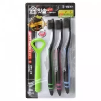 Dental Care - Набор: зубная щетка c древесным углем + скребок для языка, 1 шт