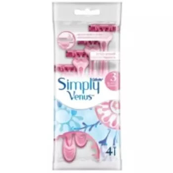 Gillette Simply Venus 3 - Станок Gillette, женский одноразовый, 4 шт