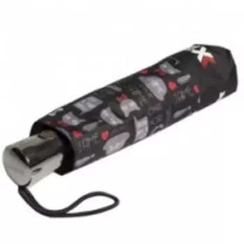 Isotoner X-tra Solide Chapeaute - Зонт автоматический суперпрочный, 3 сложения, Кот в шляпе