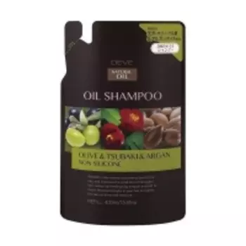 Kumano cosmetics Oil Shampoo Olive &amp; Tsubaki &amp; Argan - Шампунь для сухих волос с 3 видами масел: оливковое, масло камелии и масло арганы, сменный блок, 400 мл
