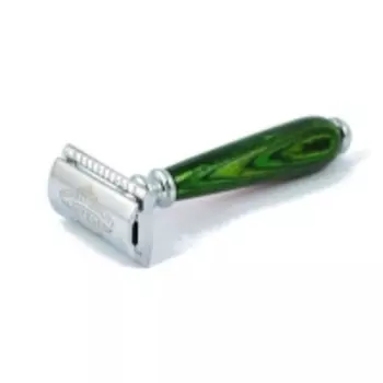 Metzger - Безопасная бритва с двойным лезвием и деревянным оранжево-зеленым основанием