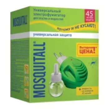 MOSQUITALL - Комплект "Защита 45 ночей": электрофумигатор + жидкость от комаров, 1 шт