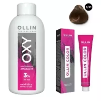 Ollin Professional Ollin Color - Набор (Перманентная крем-краска для волос, оттенок 8/21 светло-русый фиолетово-пепельный, 100 мл + Окисляющая эмульсия Oxy 3%, 150 мл)