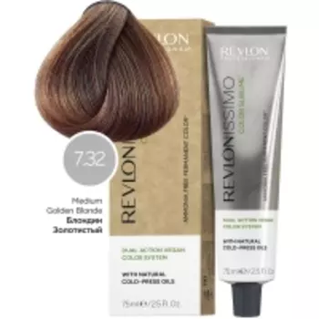 Revlon Professional - Перманентный краситель с маслами холодного отжима, оттенок 7.32 Блондин Золотисто-Переливающийся, 75 мл