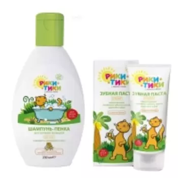 Рики Тики - Детский набор: зубная паста 50 мл + шампунь-пенка для купания малышей 200 мл