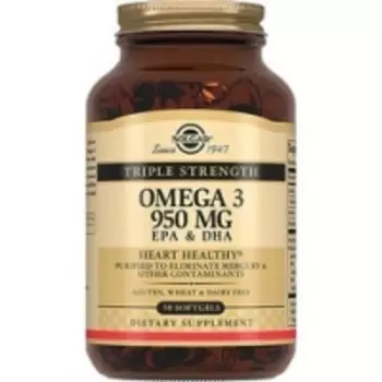 Solgar Omega 3 950 mg - Тройная Омега-3 ЭПК и ДГК в капсулах, 50 шт