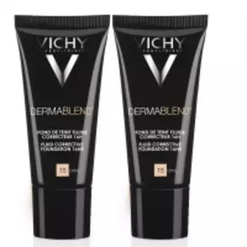 Vichy - Комплект: Корректирующий тональный флюид Дермабленд опаловый оттенок, 15 тон, 2 шт. по 30 мл, 1 шт