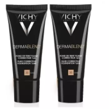 Vichy - Комплект: Корректирующий тональный флюид Дермабленд песочный оттенок, 35 тон, 2 шт. по 30 мл, 1 шт