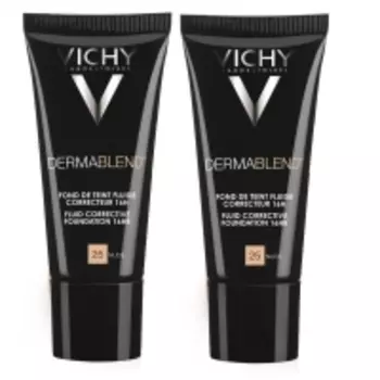 Vichy - Комплект: Корректирующий тональный флюид Дермабленд телесный оттенок, 25 тон, 2 шт. по 30 мл, 1 шт