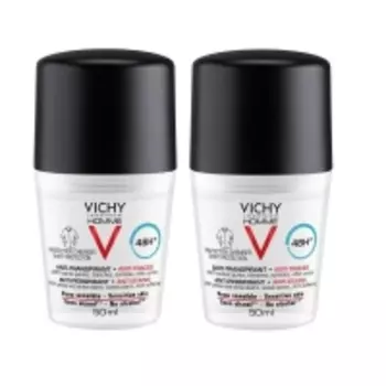 Vichy - Комплект: Минеральный дезодорант против белых и желтых пятен 48 часов свежести,2 шт. по 50 мл, 1 шт