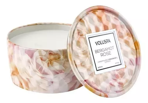 Ароматическая свеча Bergamot Rose (бергамот и роза): свеча в металлическом подсвечнике с 2 фитилями 170г