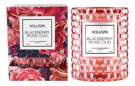 Ароматическая свеча Blackberry Rose Oud (Ежевика, Роза и Уд): свеча в стеклянном подсвечнике с крышкой 240г