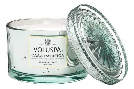 Ароматическая свеча Casa Pacifica (дом на побережье): свеча в стеклянном подсвечнике с крышкой 312г