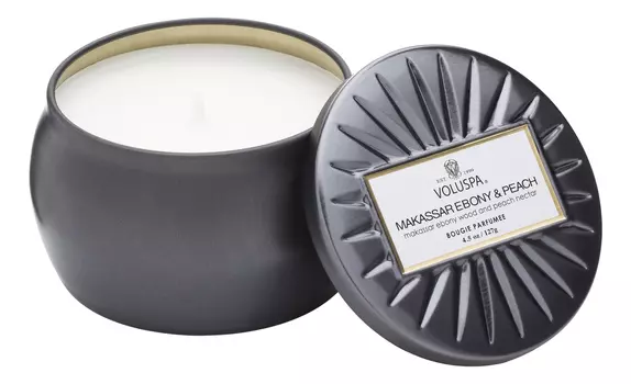 Ароматическая свеча Makassar Ebony &amp; Peach (черное дерево и персик): свеча в декоративном подсвечнике 127г
