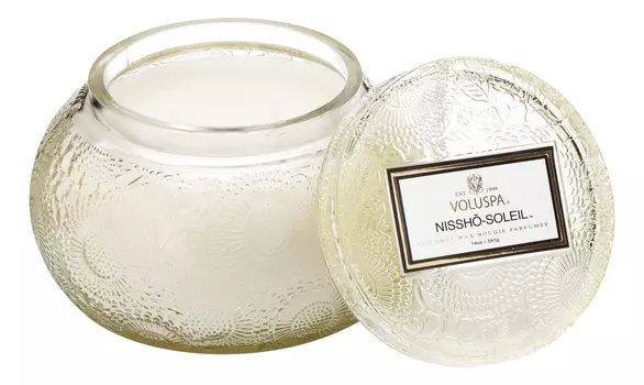Ароматическая свеча Nissho Soleil (день солнца): свеча в стеклянном подсвечнике с крышкой 397г