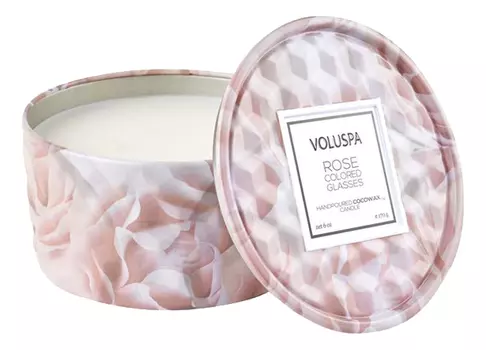 Ароматическая свеча Rose Colored Glasses (мир в розовом цвете): свеча в металлическом подсвечнике с крышкой и 2 фитилями 170г