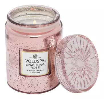 Ароматическая свеча Sparkling Rose (Игристое розе): свеча в стеклянном подсвечнике с крышкой 156г