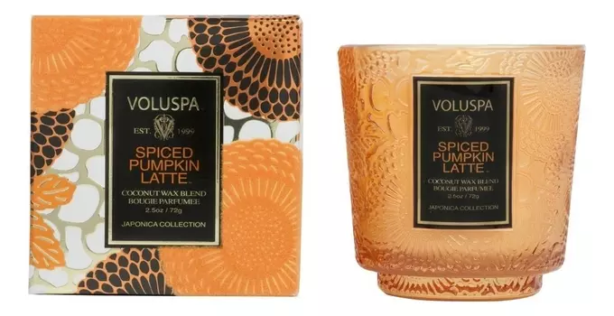 Ароматическая свеча Spiced Pumpkin Latte (пряности, тыква, латте): свеча в стеклянном подсвечнике 72г