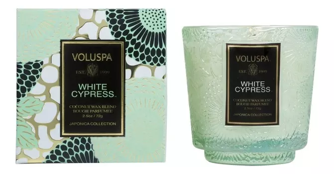 Ароматическая свеча White Cypress (Белый Кипарис): свеча стеклянном подсвечнике 72г