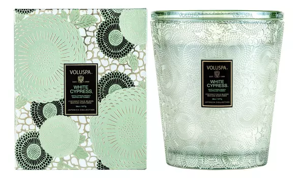 Ароматическая свеча White Cypress (Белый Кипарис): свеча в подсвечнике с 3 фитилями 1077г