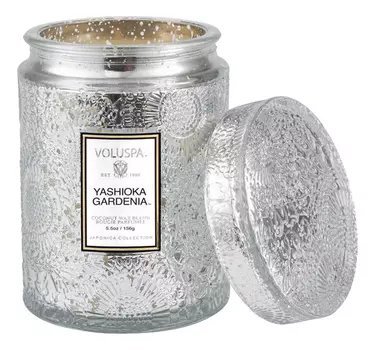 Ароматическая свеча Yashioka Gardenia (гардения и тубероза): свеча в маленькой стеклянной банке с крышкой 156г