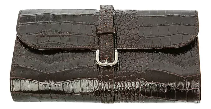 Кожаная дорожная косметичка Military Roll Up Wet Pack Brown Crocodile