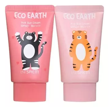 Крем солнцезащитный для лица Eco Earth Pink Sun Cream Special SPF50+ PA++++ 2*50г