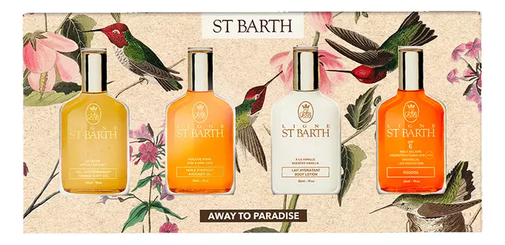 Лимитированный набор Away to Paradise (масло помадного дерева SPF6 25мл + лосьон для тела с ароматом ванили 25мл + гель для тела с экстрактом плюща 25мл + масло авокадо 25мл)