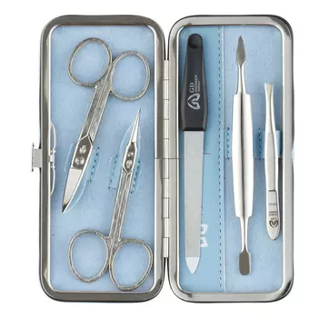 Маникюрный набор 2152GBSM (ножницы д/кутикулы + ножницы д/ногтей + пилка металлическая 12,5см + пинцет скошенный + двойной маникюрный инструмент)