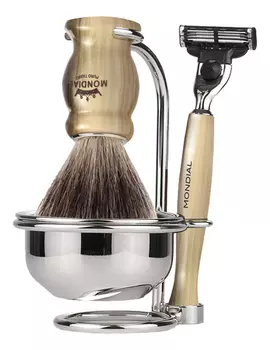 Набор (бритва Mach3 Turbо + помазок + подставка + чаша) цвет светло-серый перламутр