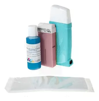 Набор для депиляции Шоколадный (косметичка + нагреватель д/воска в картриджах 35W + картридж с воском Австралия 100мл + нетканые полосоки д/депиляции 20шт + масло после депиляции 125мл): Воскоплав бирюза