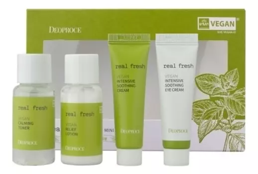 Набор для лица Real Fresh Vegan Mini (лосьон 30мл + тонер 30мл + крем для кожи вокруг глаз 10мл + крем 10мл)