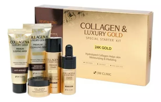Набор для лица с коллагеном и золотом Collagen &amp; Luxury Gold Special Starter (гель 30мл + тонер 30мл + сыворотка 10мл + крем 10мл + ночная маска 20мл)