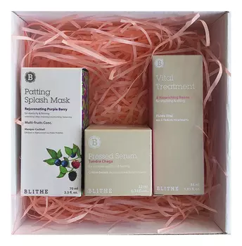 Набор для лица Сияй Питание и восстановление (сплэш-маска Rejuvenating Purple Berry 70мл + спрессованная сыворотка Гриб Чага Pressed Serum Tundra Chaga 22мл + эссенция 8 питательных бобов Vital Treatment 8 Nourishing Beans 54мл)