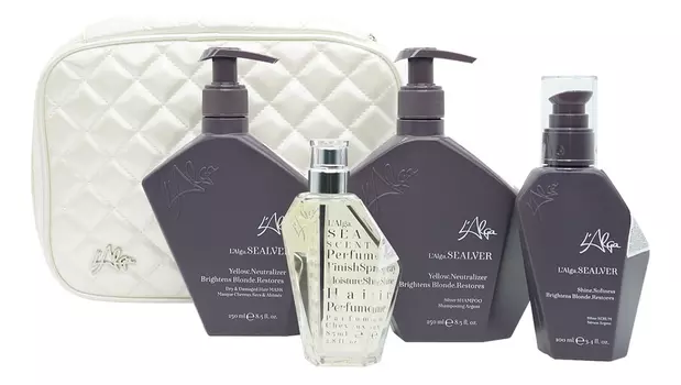 Набор для нейтрализации желтизны волос Sealver (шампунь 250мл + маска 250мл + сыворотка 100мл + спрей парфюмерный Seascent Hair Perfume 85мл + косметичка)