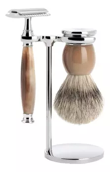 Набор Натуральный рог Classic Sophist (помазок барсучий ворс высшей категории Silvertip + T-образная бритва)