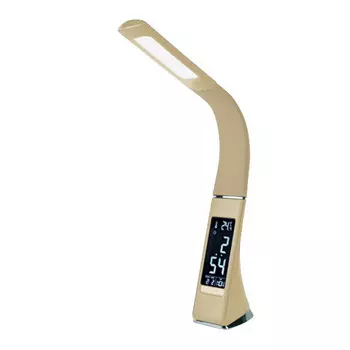 TLD-542 Cream/LED/300Lm/5000K/Dimmer Светильник настольный c часами, календарем, термометром, 5W. Сенсорный выключатель. Кремовый (стилизован под кожу). TM Uniel., шк 4690485098898