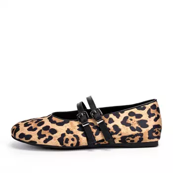 Балетки Мэри Джейн из текстиля с принотом леопард