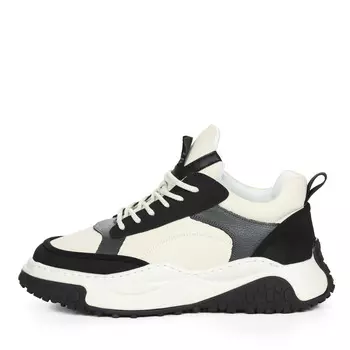 Бело-черные утепленные кеды из кожи