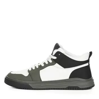 Бело-зелено-черные кеды из кожи