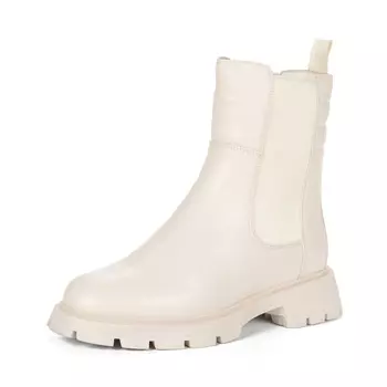 Белые ботинки челси из кожи на подкладке из натуральной шерсти на тракторной подошве