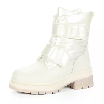 Белые дутики из комбинированных материалов на подкладке из натуральной шерсти на тракторной подошве