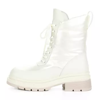 Белые дутики на шнуровке из комбинированных материалов на подкладке из натуральной шерсти на рифленой подошве